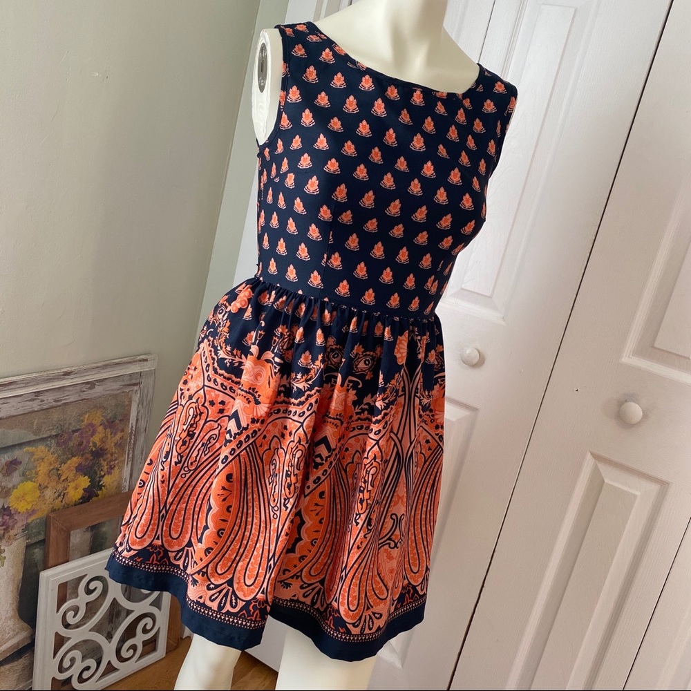 UP by Ultra Pink Paisley Navy Orange & Peach Dress